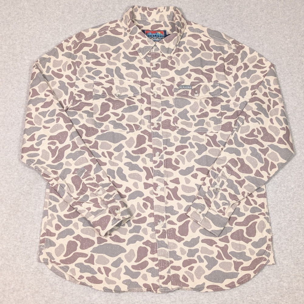 Burlebo Twill Cotton Button Down Shirt Mens Small Long Sleeve Deer Camo